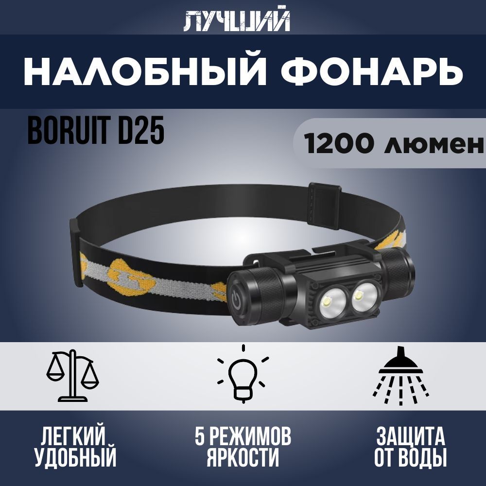 НалобныйфонарьBoruitD25CreeXM-L21200-Люмен