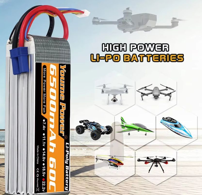 FPV Аккумулятор Youme Power LiPo 22.2V 6S 6500mAh 60C XT60