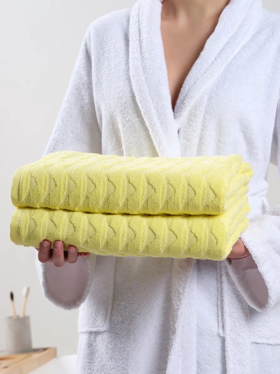 НаборполотенецмахровыхWINDSLOW"Waves"плотность450г/кв.м,70*140-2штцветсолнечный,полотенцабанныедляванной