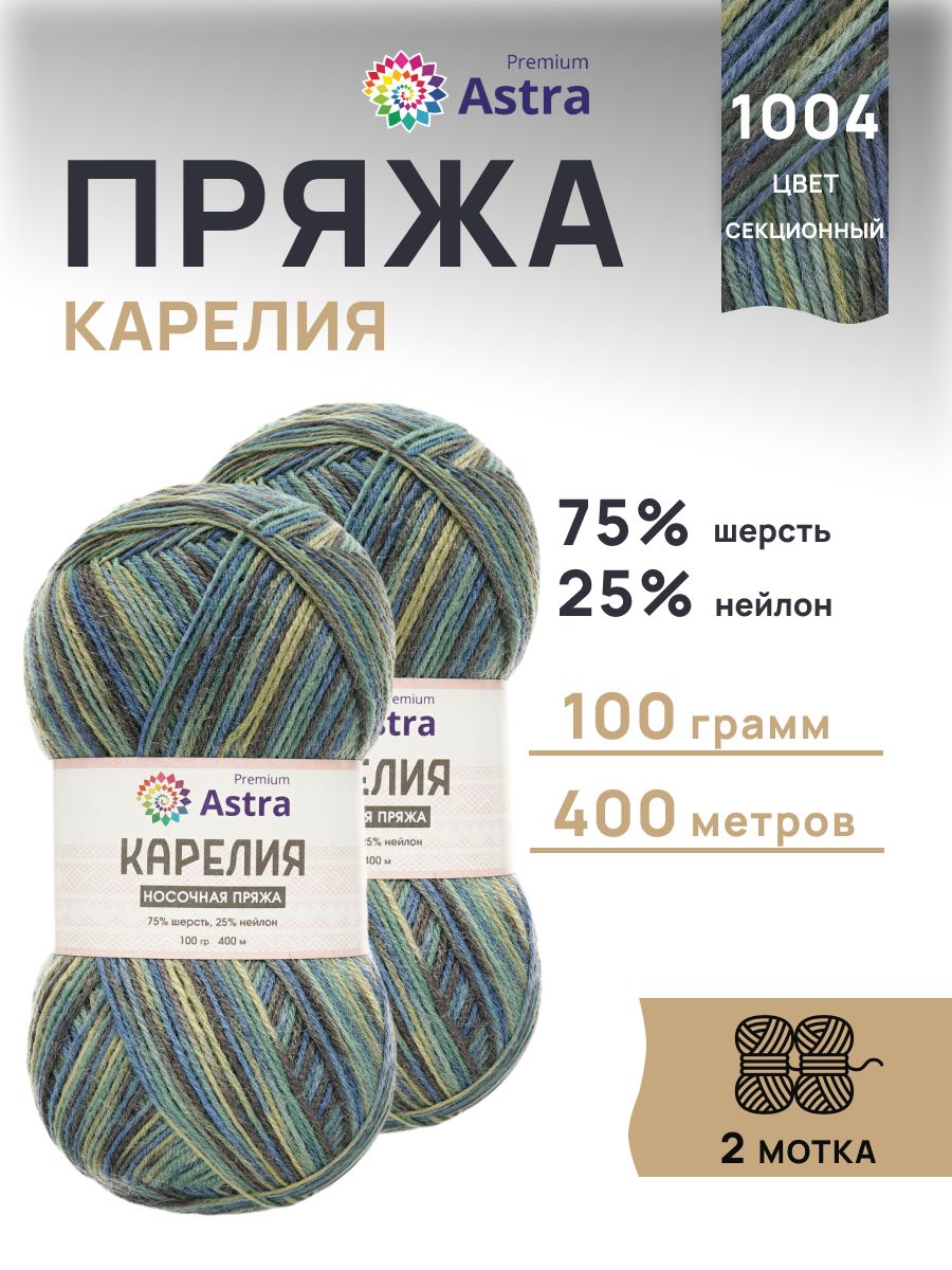 ПряжадлявязанияКарелияносочная,100г400м,2шт,AstraPremium,цвет1004
