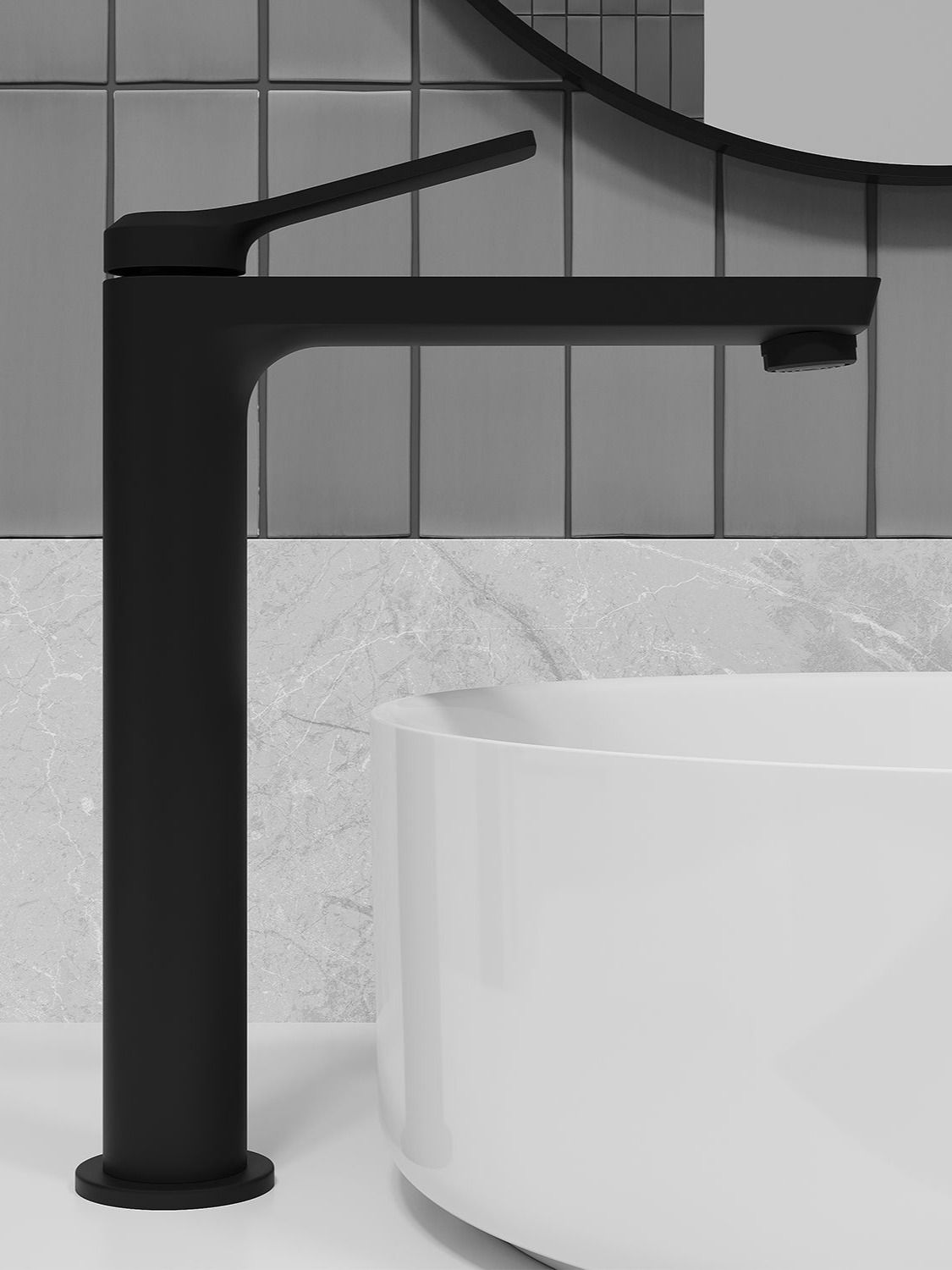 Фото товара на маркетплейсе ozon Высокий смеситель для накладной раковины, латунь, матовый черный, Parker, IDDIS, PARBL01i01