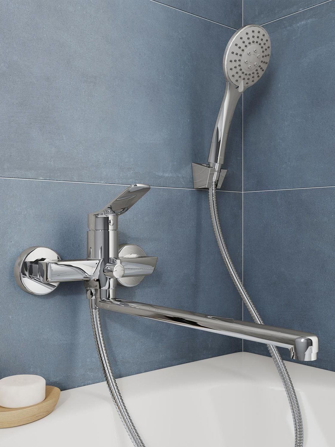 Фото товара на маркетплейсе ozon Смеситель для ванны с душем, латунь, лейка 3 режима, Milardo, глянцевый хром, Enjoy, ENJSB00M10