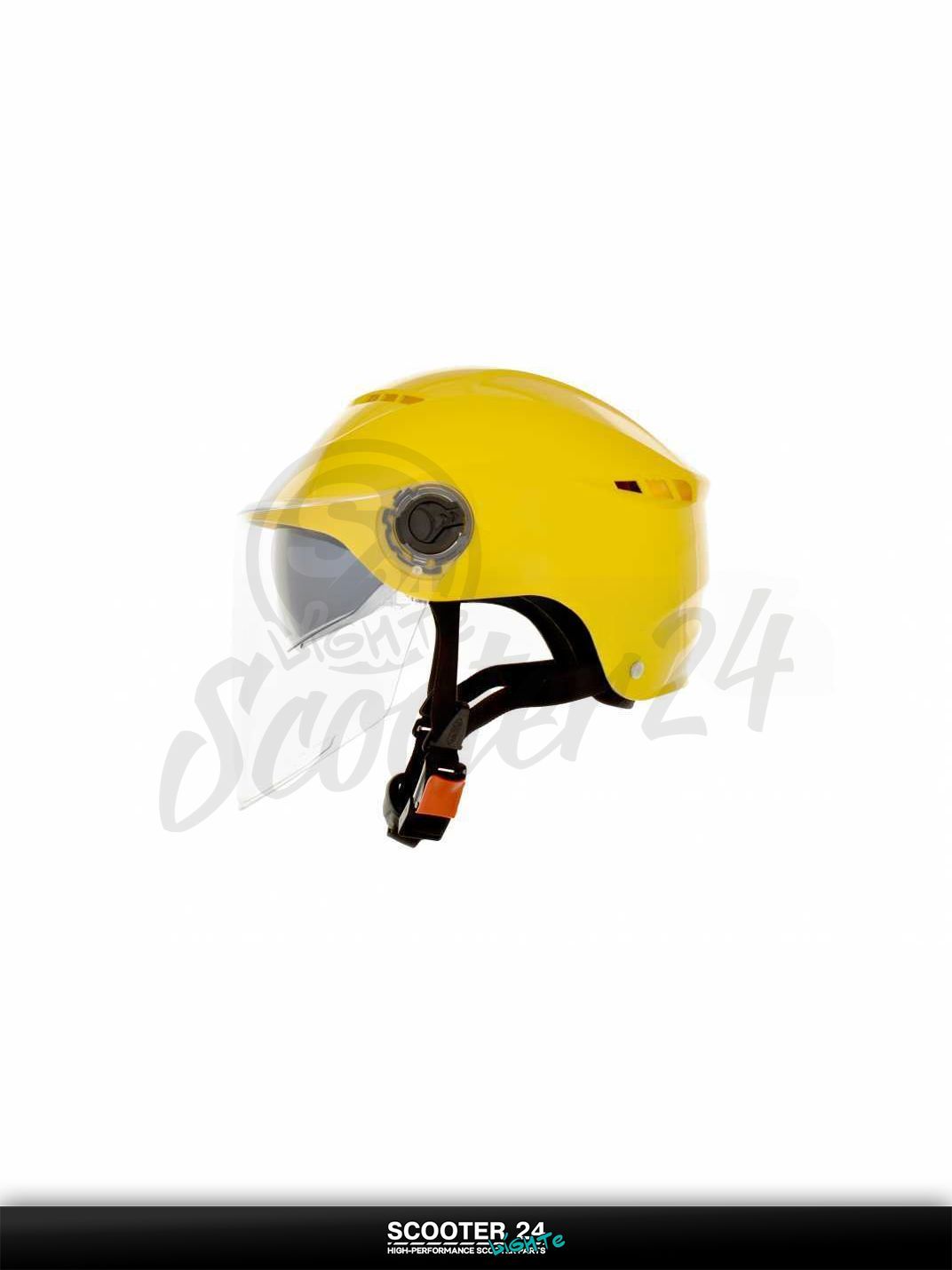 Мотошлем открытый ( вело/самокат) "DAVID" (#S327, желтый глянцевый, регулятор размера, очки, на мотоцикл / мопед и скутер