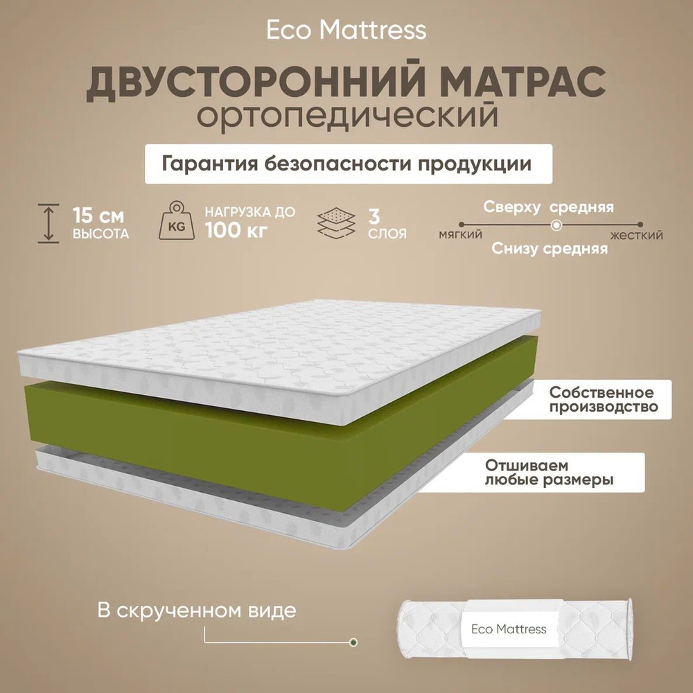 Eco Mattress Матрас Беспружинный матрас 160x185 Eco Mattress Soft 14Sk, ортопедический, высокоэластичная #1