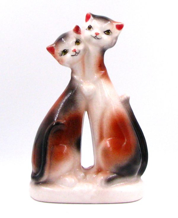 Кошачий дуэт трехцветный счастливый Фарфоровая миниатюра  #1