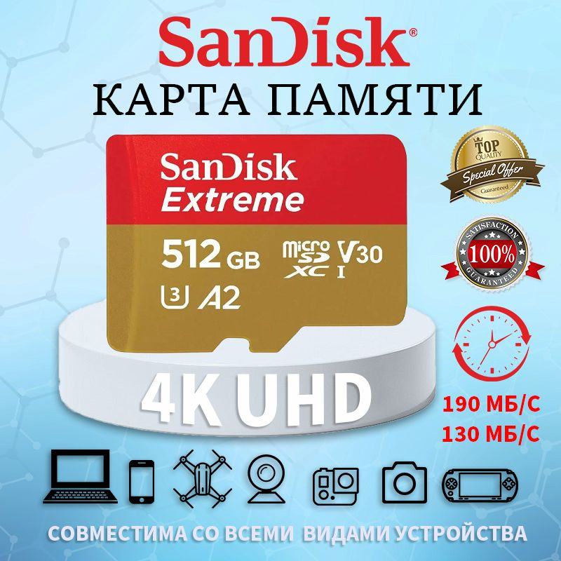 Карта памяти SanDisk Extreme microSDXC 512 ГБ SDSQXAV-512G-GN6MN #1