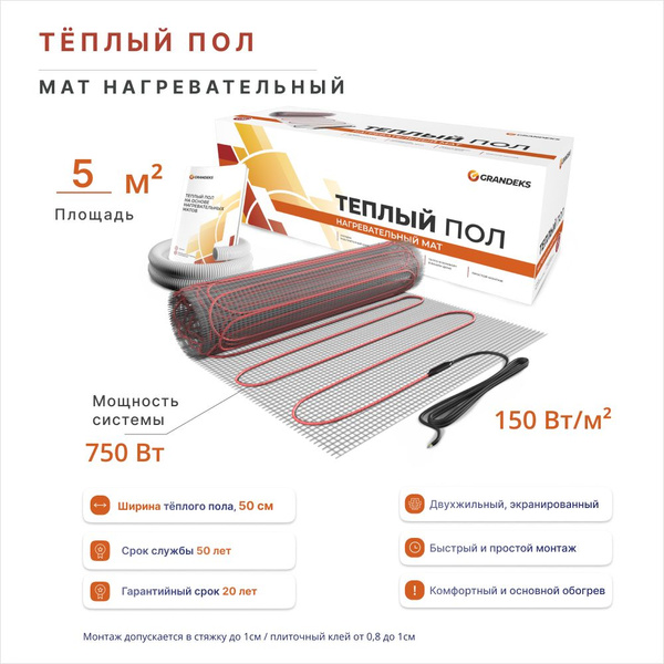 Нагревательный мат Grandeks matg2 5 м² - купить по доступным ценам в ...