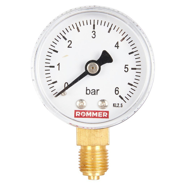 Манометр радиальный D 50 мм, подключение 1/4", до 6 бар, ROMMER ...