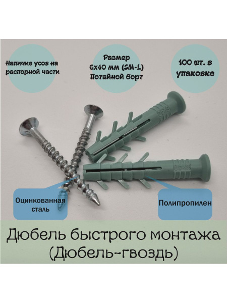 Дюбель PresentUpak 6 мм x 40 мм 100 шт. - купить по выгодной цене в ...