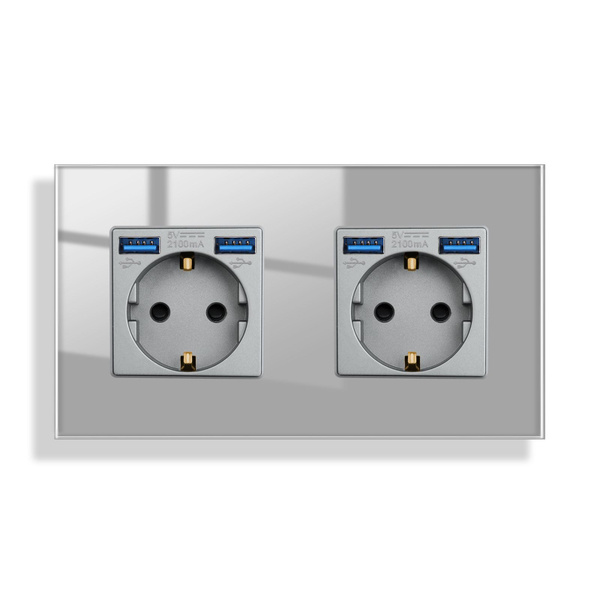 Розетка двойная с USB, в стандартный подрозетник, В,2.1A,рамка ...