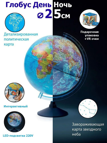 Глобус "День и ночь" с двойной картой - политической и звездного неба ...