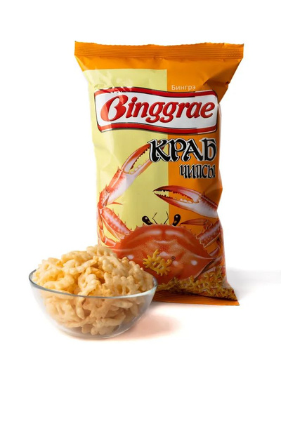 Чипсы хрустящие Бингрэ / Binggrae со вкусом краба "КРАБ чипсы" - 80 г ...