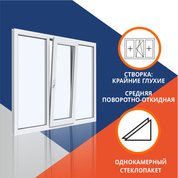 Окно однокамерное 2000x1200 мм трехстворчатое: средняя створка ...