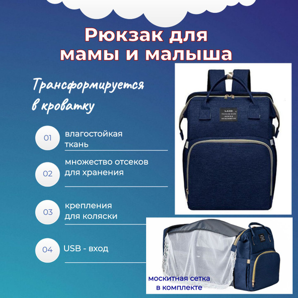 Рюкзак для мамы и малыша трансформер кроватка люлька, темно-синий ...