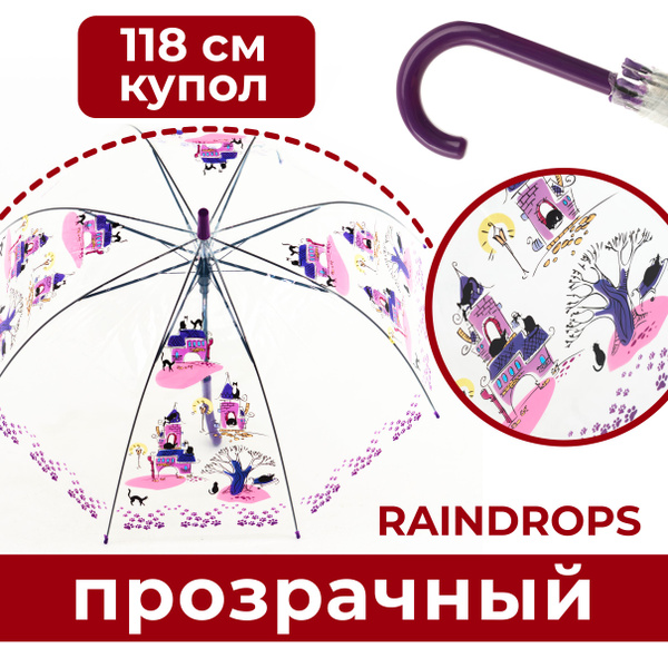 Зонт RAINDROPS, Полуавтомат, Трость, розовый, синий купить по низкой ...