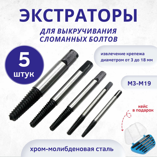 Набор экстракторов для выкручивания сломанных болтов и шпилек, М3-М19 ...