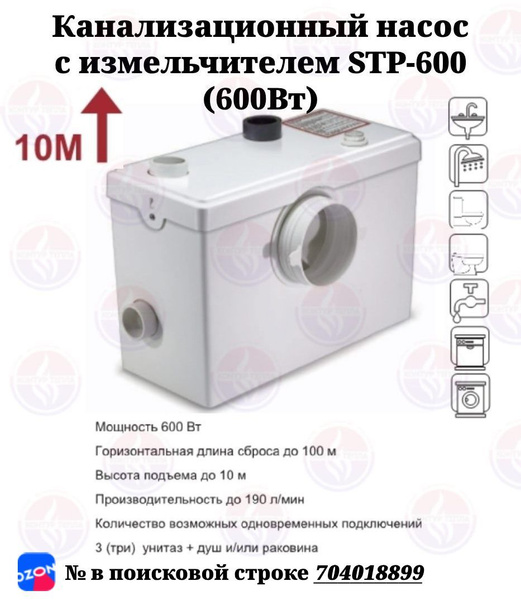 Канализационный насос TIM AM-STP-600 (600Вт) с измельчителем, для ...