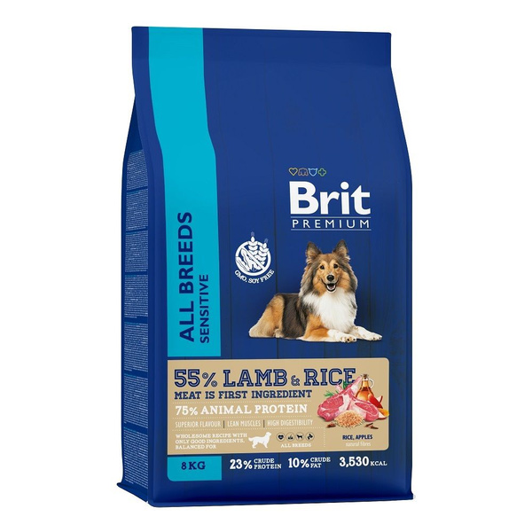 Корм сухой Brit Premium для собак гипоаллергенный ягненок с рисом, 8кг ...