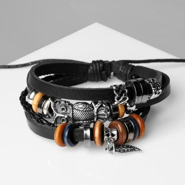 Браслет кожа "Сова" и листок, цвет чёрный купить на OZON по низкой цене ...