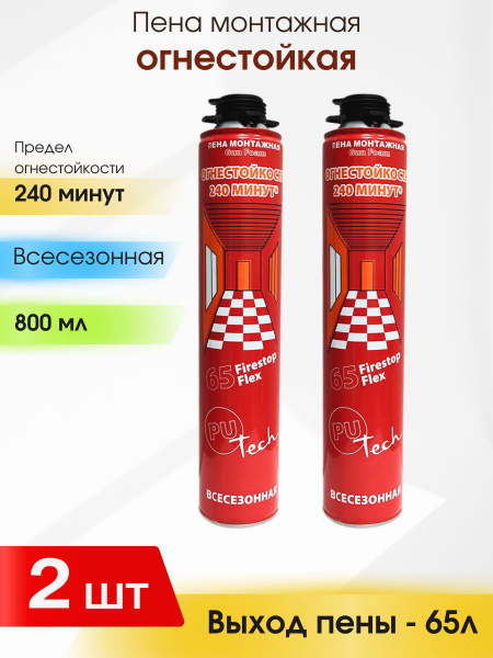 Профессиональная монтажная пена Putech Пена монтажная Путех FireStop 65 ...
