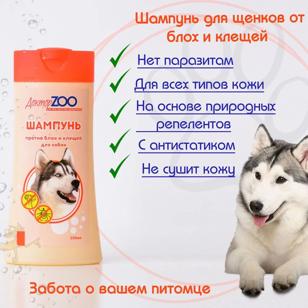 Шампунь ДОКТОР ZOO против БЛОХ и КЛЕЩЕЙ для СОБАК, фл.250 мл (Фауна ...