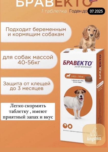 Бравекто (Bravecto) 4,5-10 кг, таблетка 250 мг - купить с доставкой по ...