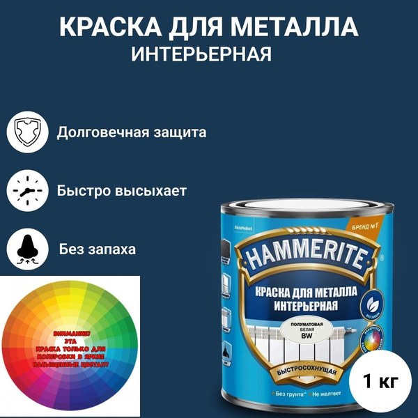 Краска HAMMERITE для металла, интерьерная Быстросохнущая, Гладкая ...
