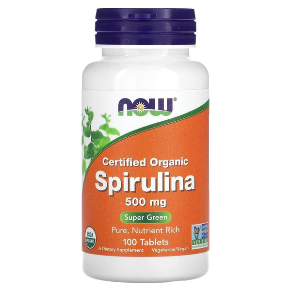Спирулина 500 мг 100 таблеток, Пищевая добавка NOW Organic Spirulina ...