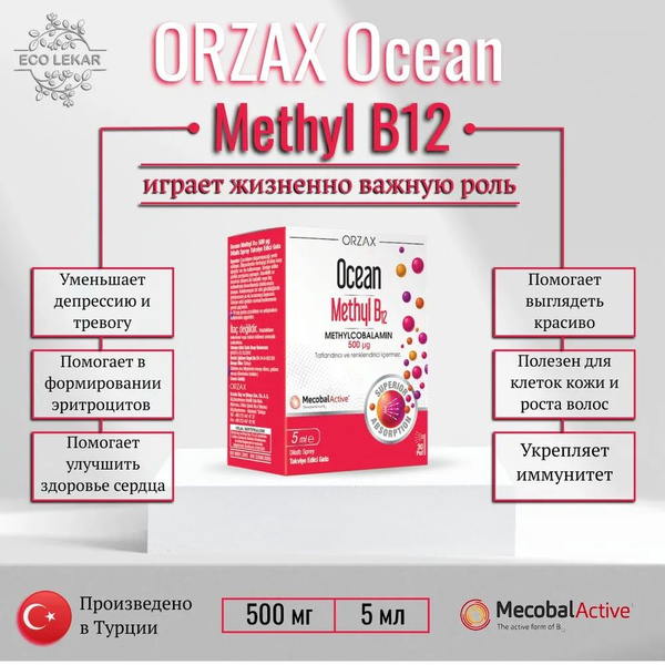 ORZAX,Ocean Methyl B12, AX, Витамин В12 (Спрей), 5 мл, 500 мг - купить ...