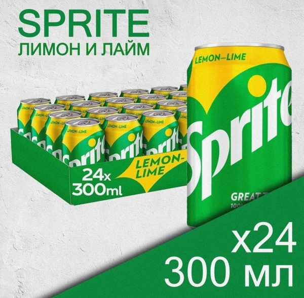 Sprite Lemon-Lime, 0.3 л, 24 шт, банка, газированный напиток Спрайт ...