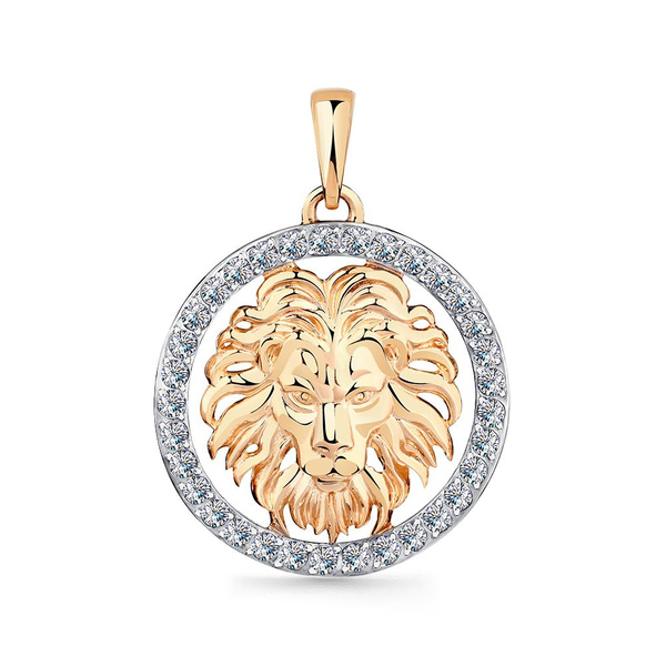 Золотая подвеска Знак зодиака Лев DIAMANT-ONLINE с фианитом 585 пробы ...