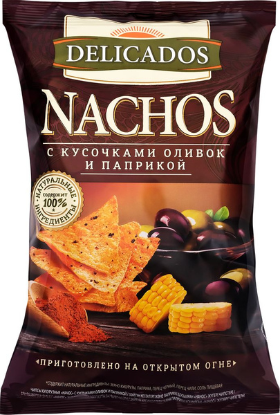 Чипсы кукурузные DELICADOS Nachos с кусочками оливок и паприкой, 150г ...