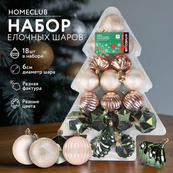 Набор ёлочных шаров HomeClub, диаметр 6 см, купить c доставкой на OZON ...