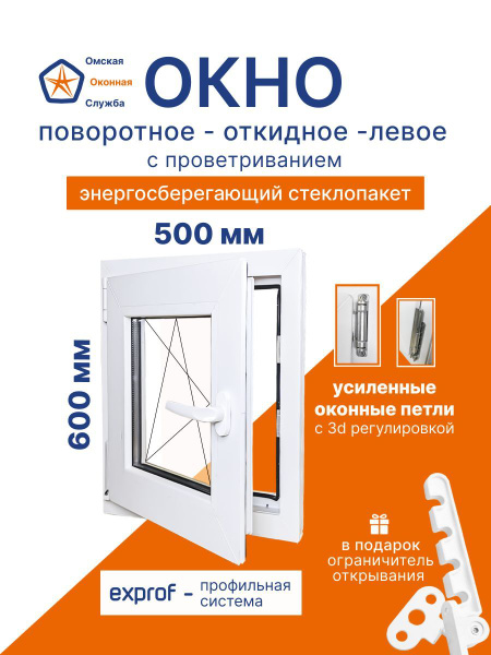 Пластиковое окно ПВХ поворотно-откидное открывающиеся одностворчатое ...