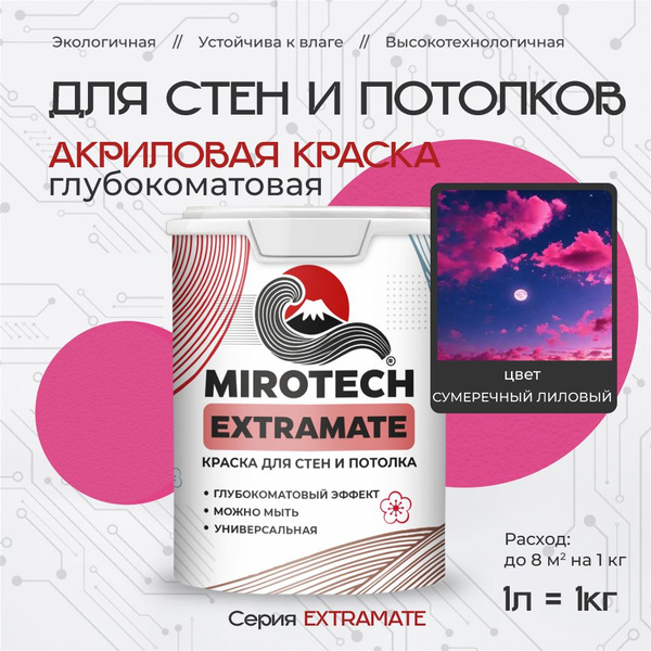 Акриловая краска для стен и потолков MIROTECH EXTRAMATE для внутренних ...