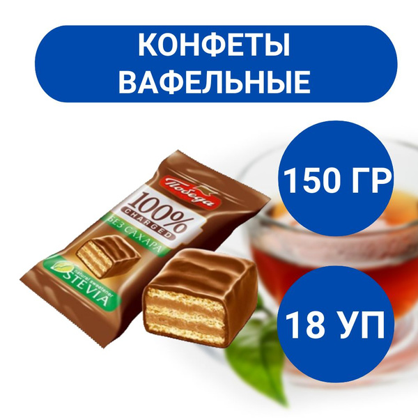 Конфеты вафельные Победа вкуса Chsrged в молочном шоколаде без сахара ...