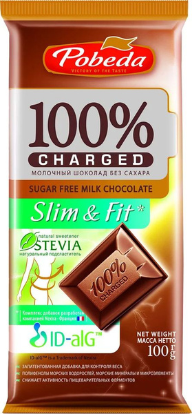 Шоколад Победа вкуса Charged Slim&Fit молочный без сахара 100г купить ...