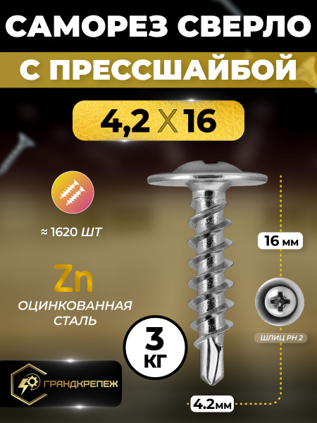 Саморез 4,2*16 прессшайба острый крепления подкрылков (упак. 50 шт.)