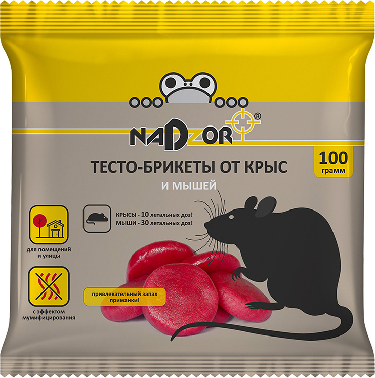 Средство Nadzor, отрава для мышей и крыс в тесто-брикетах, красная, 100 .