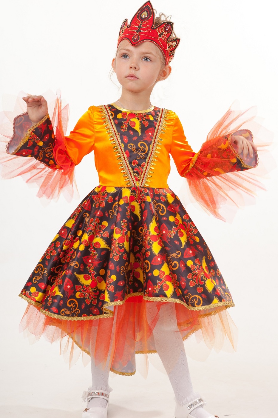 фото Карнавальный костюм Жар-птица платье, кокошник размер 128-64 Пуговка