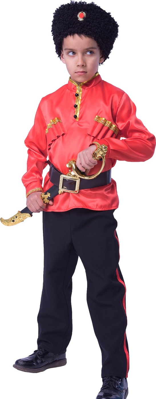 фото Карнавальный костюм Казак рубашка, брюки, кубанка, шашка, ремень размер 110-56 Пуговка