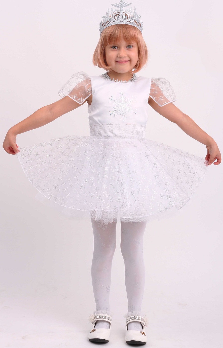 фото Карнавальный костюм Снежинка Снежка платье, корона размер 122-64 Пуговка