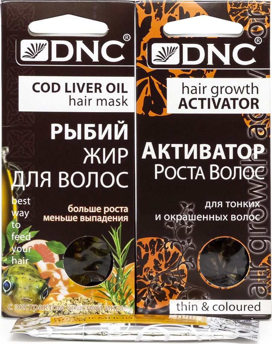 Набор для волос DNC: рыбий жир для волос, 15 мл х 3 шт + активатор роста, для тонких и окрашенных волос, 15 мл х 3 шт + подарок маска для проблемной кожи, 15 мл - изображение