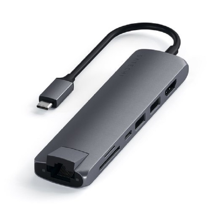 USB-C адаптер Satechi Type-C Slim Multiport with Ethernet Adapter. Цвет серый космос.