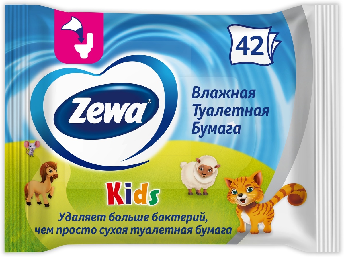 Влажная туалетная бумага Зева Zewa Kids детская, 42 шт * 1 упаковкаа zewa /