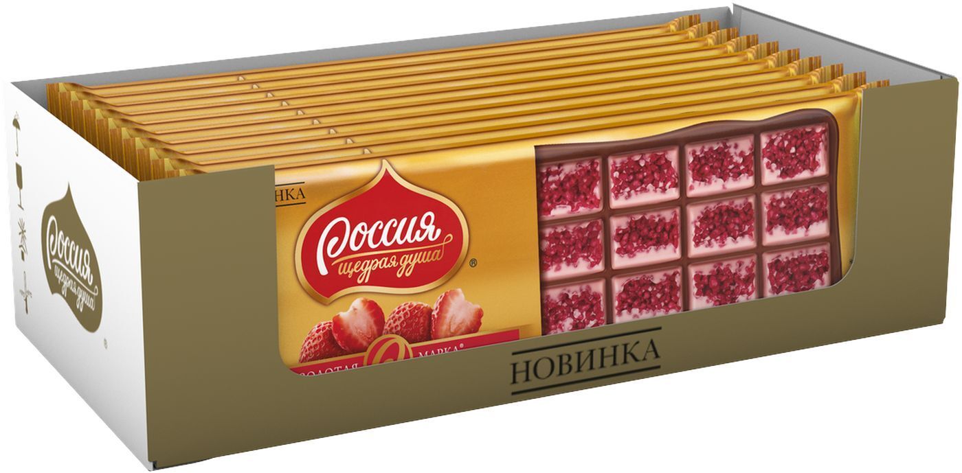 Шоколад Россия-Щедрая душа! Золотая марка Клубничный, молочный, 140 г х ...