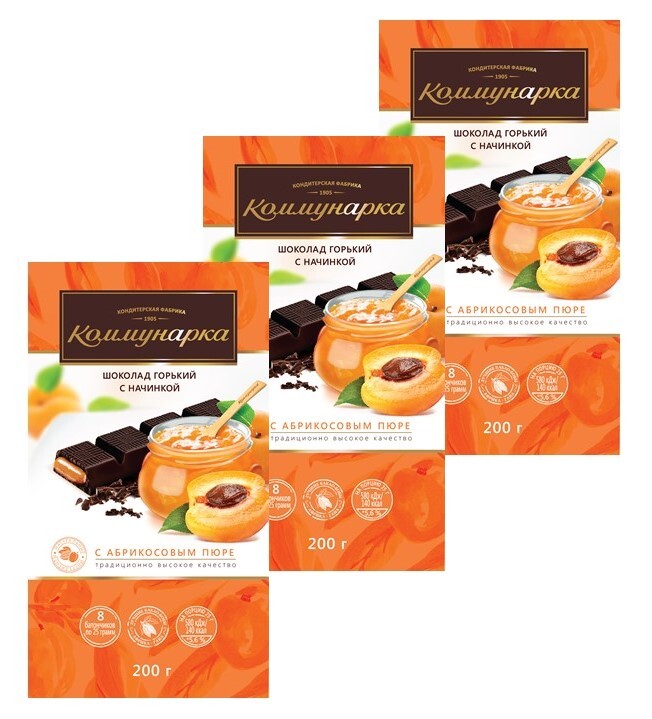 Шоколад Коммунарка горький с пюре из абрикоса 200гр. (3шт.) — купить в ...
