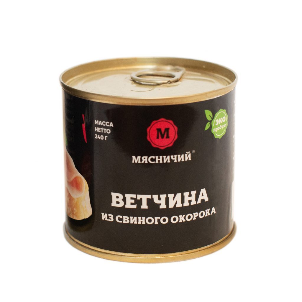 Мясные консервы Мясничий Ветчина из свинины 240 г. ж/б — купить в ...