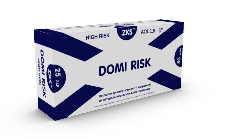 Перчатки ZKS латексные сверхпрочные High Risk, "Domi Risk" Размер M