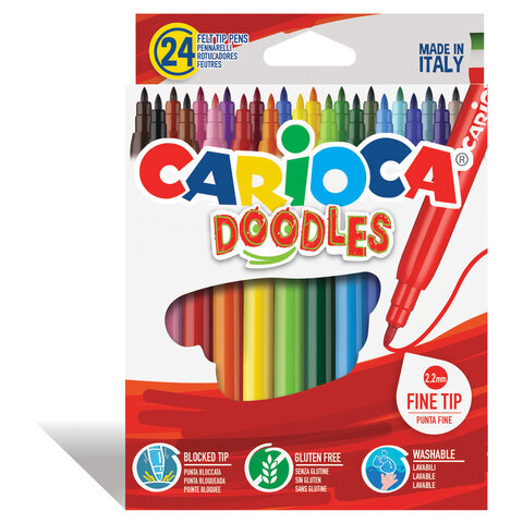 Фломастеры CARIOCA (Италия) "Doodles", 24 цвета, суперсмываемые, 42315 ...